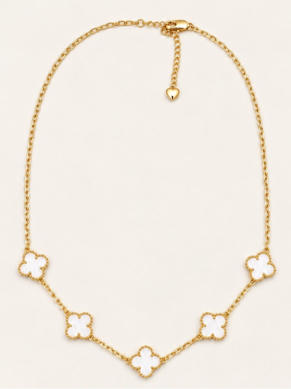 White Clover Charm Necklace 14K Gold Plated Adjustable Necklace Luck Pendant